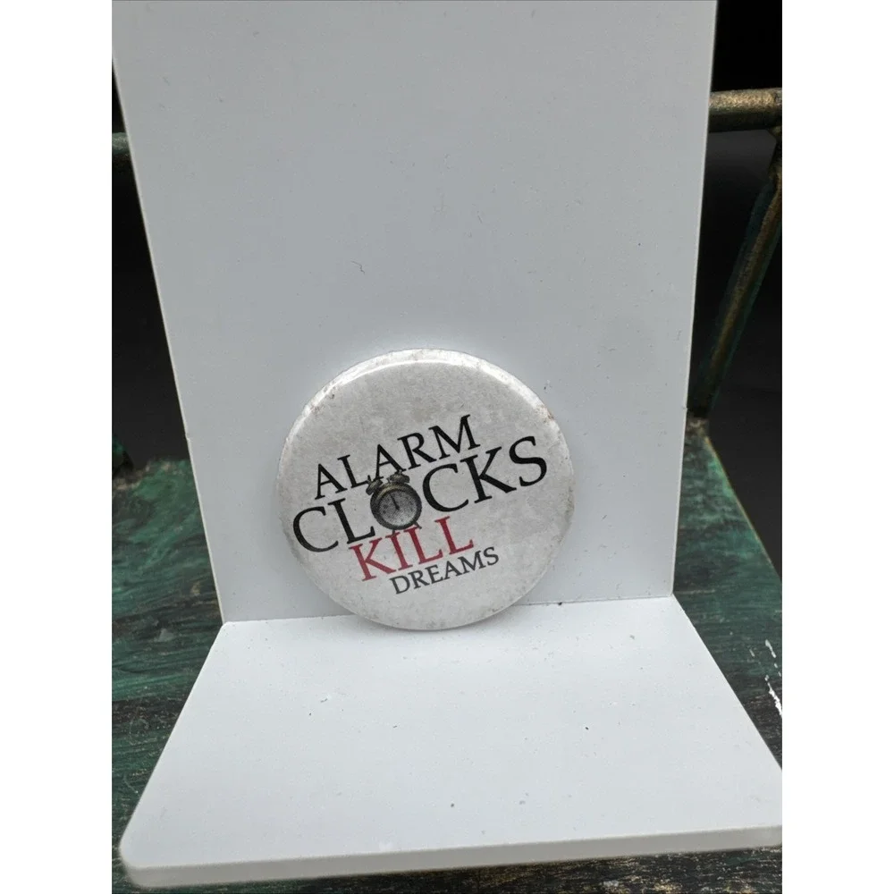 Vintage Alarm Clocks Kill Dreams Pin Accessory White Red Black Funny